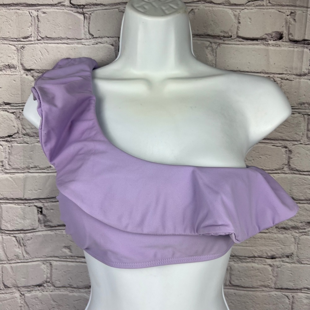 Lavender Purple One Shoulder Ruffle Bikini Top Size Large Asymmetrical Swimwear
